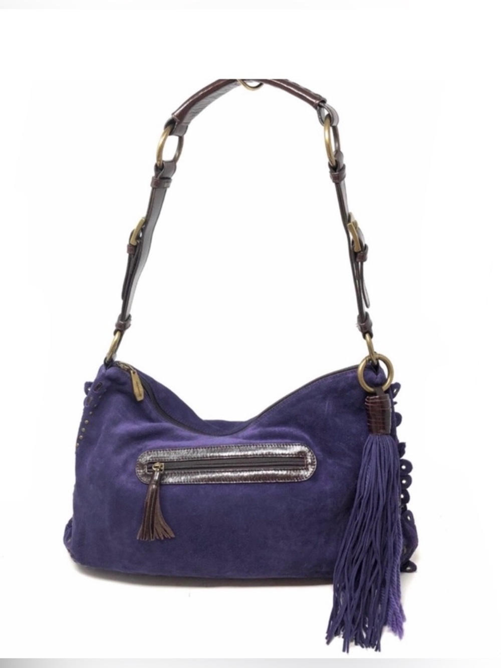 BERGE purple suede tassel hobo bag, made in Italy